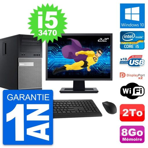 Computadora de escritorio Dell OptiPlex 9010, pantalla de 22', procesador Intel i5-3470, 8 GB de RAM, disco duro de 2 TB, Windows 10, WiFi
