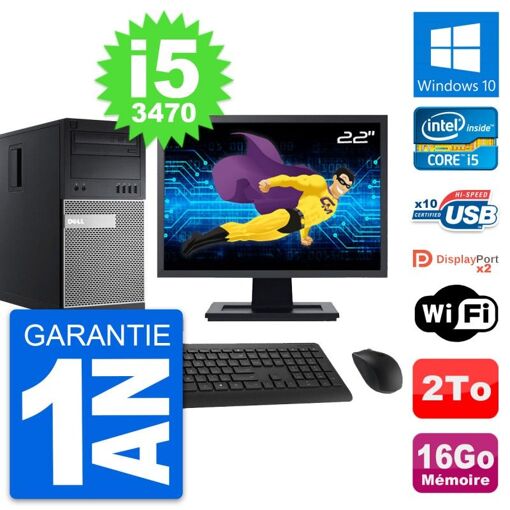 Computadora de escritorio Dell OptiPlex 9010, pantalla de 22', procesador Intel i5-3470, 16 GB de RAM, disco duro de 2 TB, Windows 10, WiFi