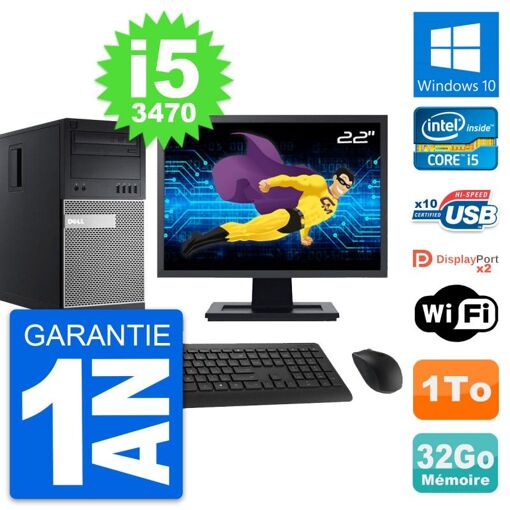 PC de sobremesa Dell OptiPlex 9010 - Pantalla de 22', Intel i5-3470, 32GB de RAM, 1TB HDD, Windows 10
