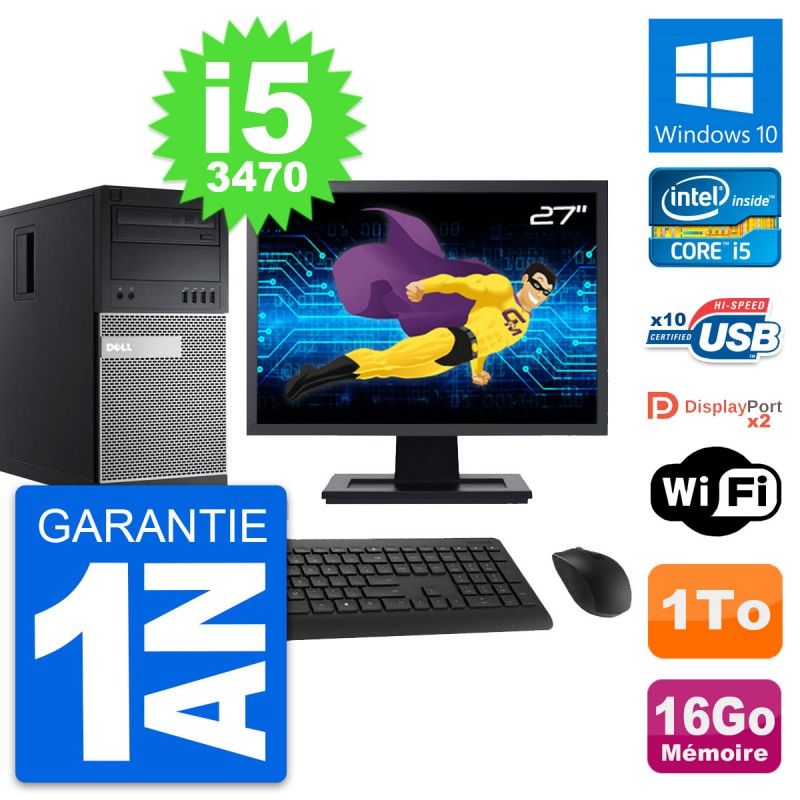 Dell OptiPlex 9010 Desktop Computer, 27" Screen, Intel i5-3470, 16GB RAM, 1TB HDD, Windows 10, WiFi