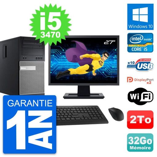 PC de escritorio Dell OptiPlex 9010 - Pantalla de 27', Intel i5-3470, 32 GB de RAM, 2 TB de almacenamiento, Windows 10