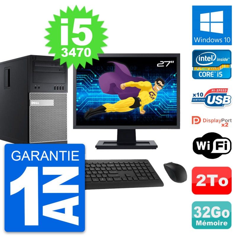 Dell OptiPlex 9010 Desktop PC - 27" Display, Intel i5-3470, 32GB RAM, 2TB Storage, Windows 10