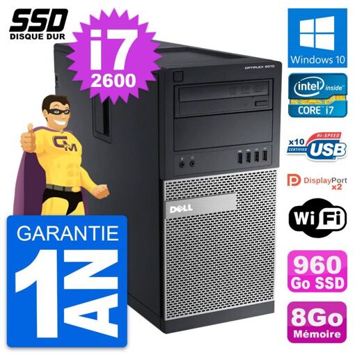 PC de escritorio Dell OptiPlex 9010 - Procesador Intel Core i7, 8GB de RAM, 960GB SSD, Windows 10, WiFi