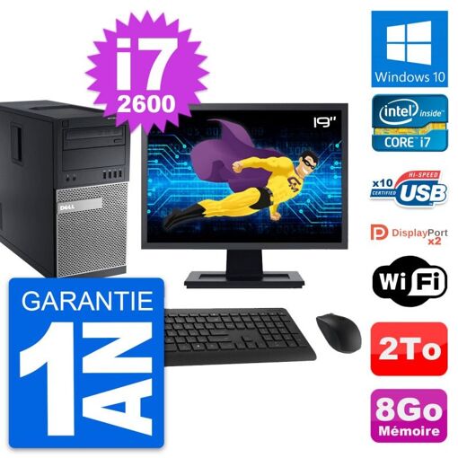 Computadora de escritorio Dell OptiPlex 9010, pantalla de 19', procesador Intel i7-2600, 8GB de RAM, disco duro de 2TB, Windows 10, WiFi