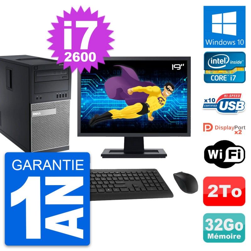 Dell OptiPlex 9010 Desktop Computer, 19" Screen, Intel i7-2600, 32GB RAM, 2TB HDD, Windows 10, WiFi