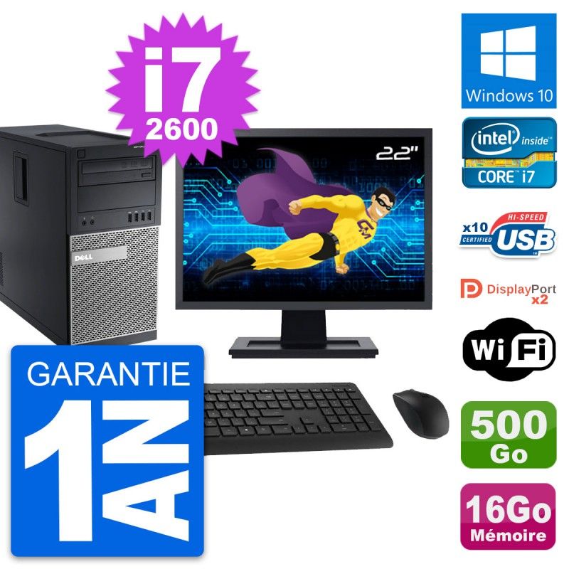 Dell OptiPlex 9010 Desktop PC - 22" Screen, Intel i7-2600, 16GB RAM, 500GB HDD, Windows 10