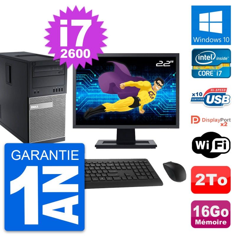 Dell OptiPlex 9010 Desktop Computer, 22" Screen, Intel i7-2600, 16GB RAM, 2TB HDD, Windows 10