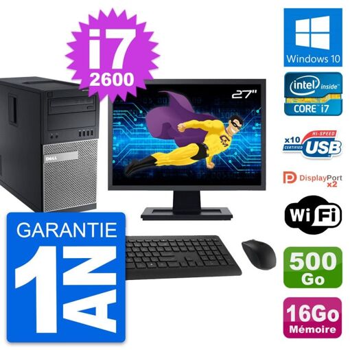 Computadora de escritorio Dell OptiPlex 9010, pantalla de 27'', procesador Intel i7-2600, 16 GB de RAM, disco de 500 GB, Windows 10, WiFi