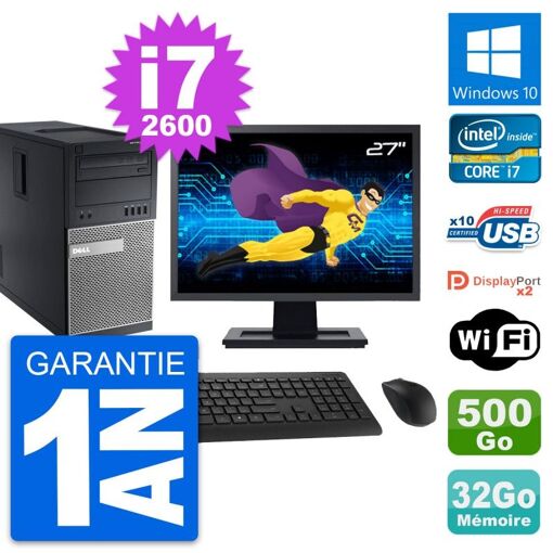 PC de escritorio Dell OptiPlex 9010 - Pantalla de 27', Intel i7-2600, 32GB de RAM, 500GB de almacenamiento, Windows 10