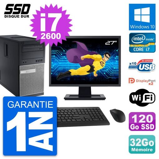 Computadora de escritorio Dell OptiPlex 9010, pantalla de 27', procesador Intel i7-2600, 32GB de RAM, 120GB SSD, Windows 10, WiFi