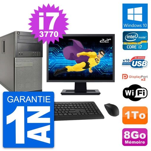 PC de escritorio Dell OptiPlex 9010 - Pantalla de 22'', Intel i7-3770, 8GB RAM, 1TB HDD, Windows 10, WiFi