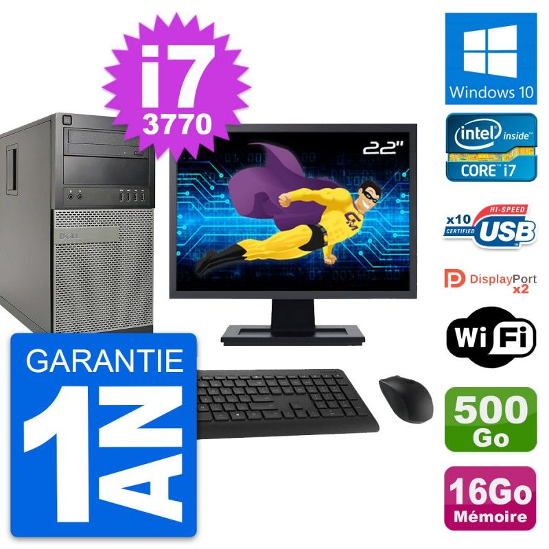 Dell OptiPlex 9010 22-Inch Desktop PC - Intel i7-3770, 16GB RAM, 500GB HDD, Windows 10, WiFi