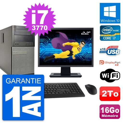 PC de escritorio Dell OptiPlex 9010 - Pantalla de 22', Intel i7-3770, 16GB RAM, 2TB HDD, Windows 10, WiFi