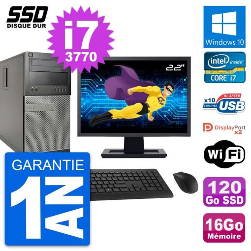 Computadora de escritorio Dell OptiPlex 9010, pantalla de 22'', procesador Intel i7-3770, 16 GB de RAM, 120 GB SSD, Windows 10, WiFi