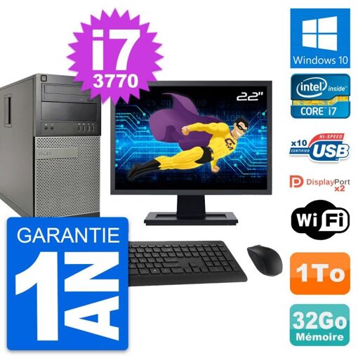 PC de escritorio Dell OptiPlex 9010 - Pantalla de 22', Intel i7-3770, 32GB de RAM, 1TB de almacenamiento, Windows 10