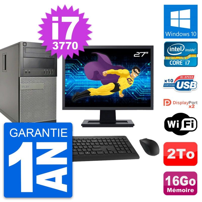 Dell OptiPlex 9010 Desktop PC - 27" Screen, Intel i7-3770, 16GB RAM, 2TB Storage, Windows 10, WiFi