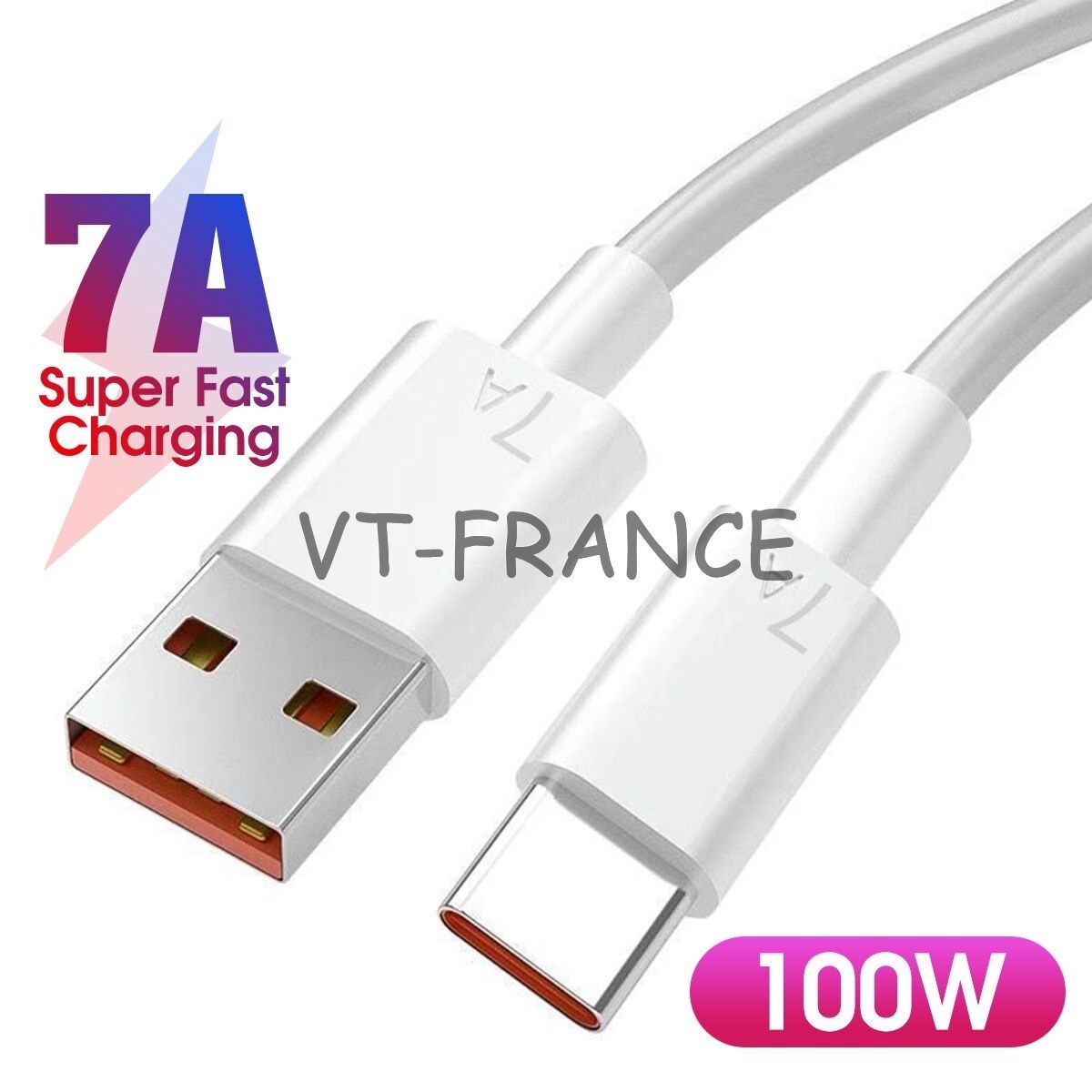 Vt France USB Type C Quick Charge 7A 100W Cable, 2m Length