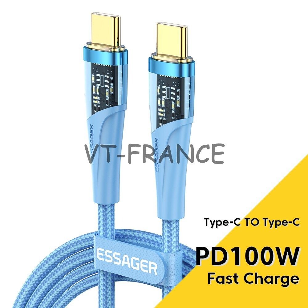 USB Type C to C High-Speed Charger Cable 100W, Blue, 3ft