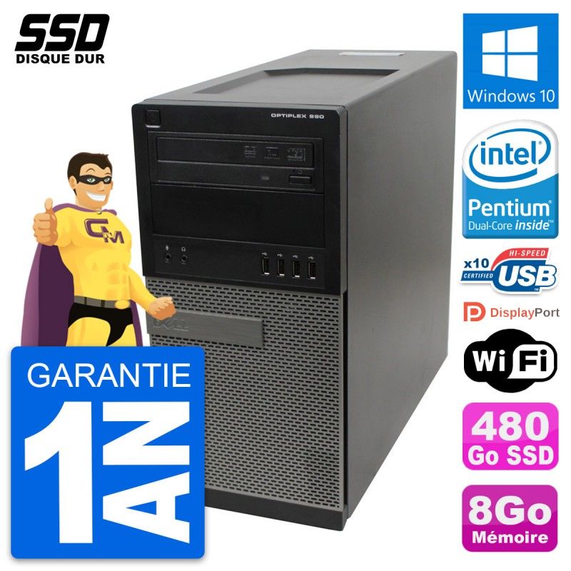 Dell OptiPlex 990 Desktop PC - Intel Pentium G630, 8GB RAM, 480GB SSD, Windows 10, Wifi