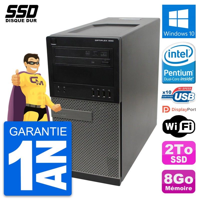 Dell OptiPlex 990 Desktop PC - Intel Pentium G630, 8GB RAM, 2TB SSD, Windows 10, WiFi