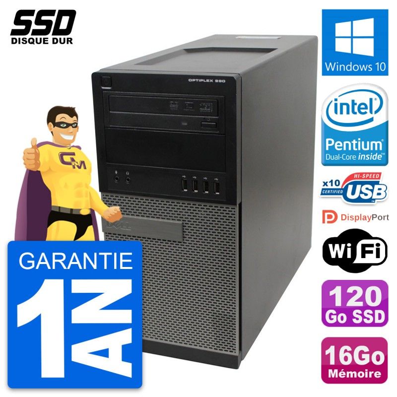 Dell OptiPlex 990 Desktop PC - Intel Pentium G630, 16GB RAM, 120GB SSD, Windows 10, WiFi