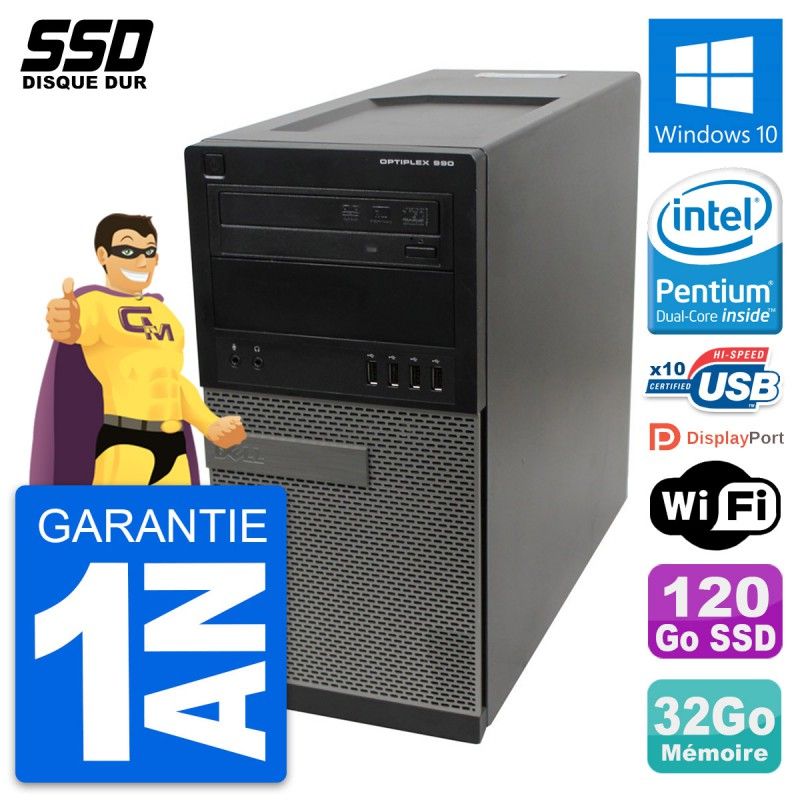 Dell OptiPlex 990 Desktop PC - Intel Pentium G630, 32GB RAM, 120GB SSD, Windows 10, WiFi