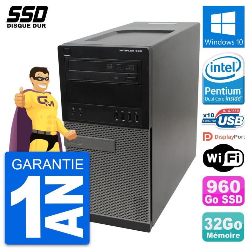 Dell OptiPlex 990 Desktop PC - Intel Pentium G630, 32GB RAM, 960GB SSD, Windows 10, WiFi