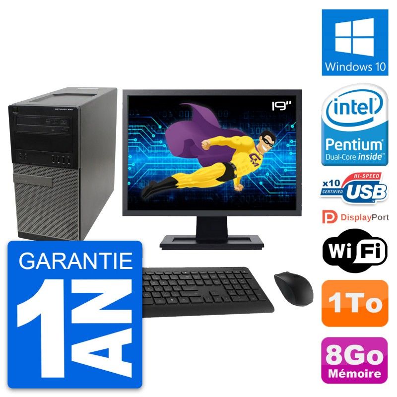 Ordinateur de bureau Dell OptiPlex 990, écran 19'', processeur Intel G630, 8 Go de RAM, disque dur 1 To, Windows 10, WiFi