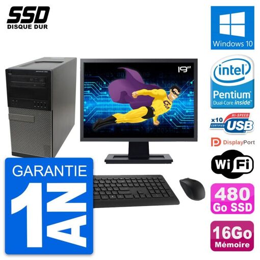 Computadora de escritorio Dell OptiPlex 990, pantalla de 19", procesador Intel G630, 16 GB de RAM, 480 GB SSD, Windows 10, Wi-Fi