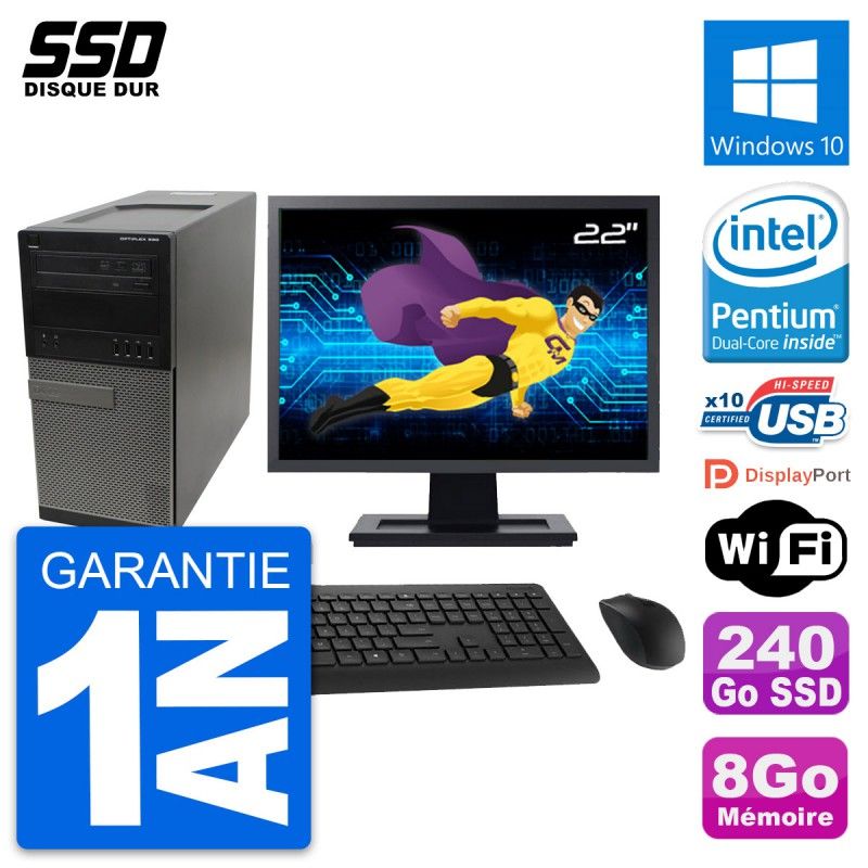 Dell OptiPlex 990 Desktop Computer, 22" Screen, 8GB RAM, 240GB SSD, Windows 10, WiFi