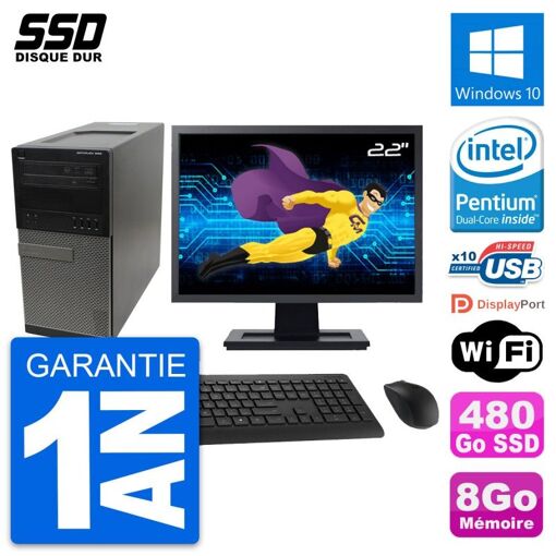 Computadora de escritorio Dell OptiPlex 990, pantalla de 22', procesador Intel Pentium G630, 8 GB de RAM, 480 GB SSD, Windows 10, WiFi