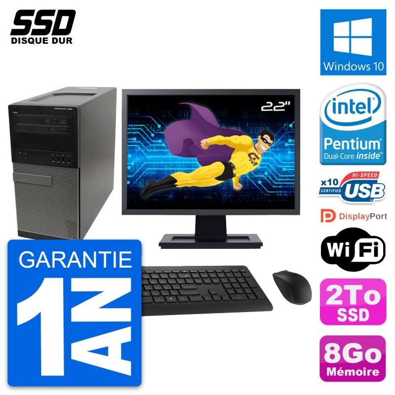 Dell OptiPlex 990 Desktop Computer, 22" Screen, Intel G630, 8GB RAM, 2TB SSD, Windows 10, WiFi