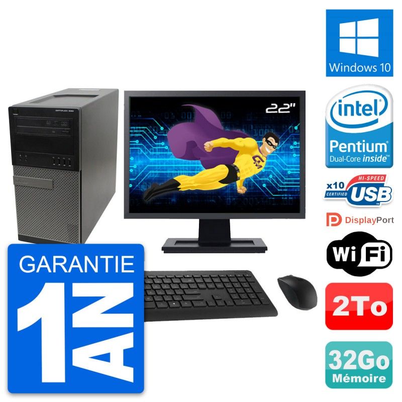 Dell OptiPlex 990 Desktop PC - 22" Screen, Intel G630, 32GB RAM, 2TB HDD, Windows 10, WiFi
