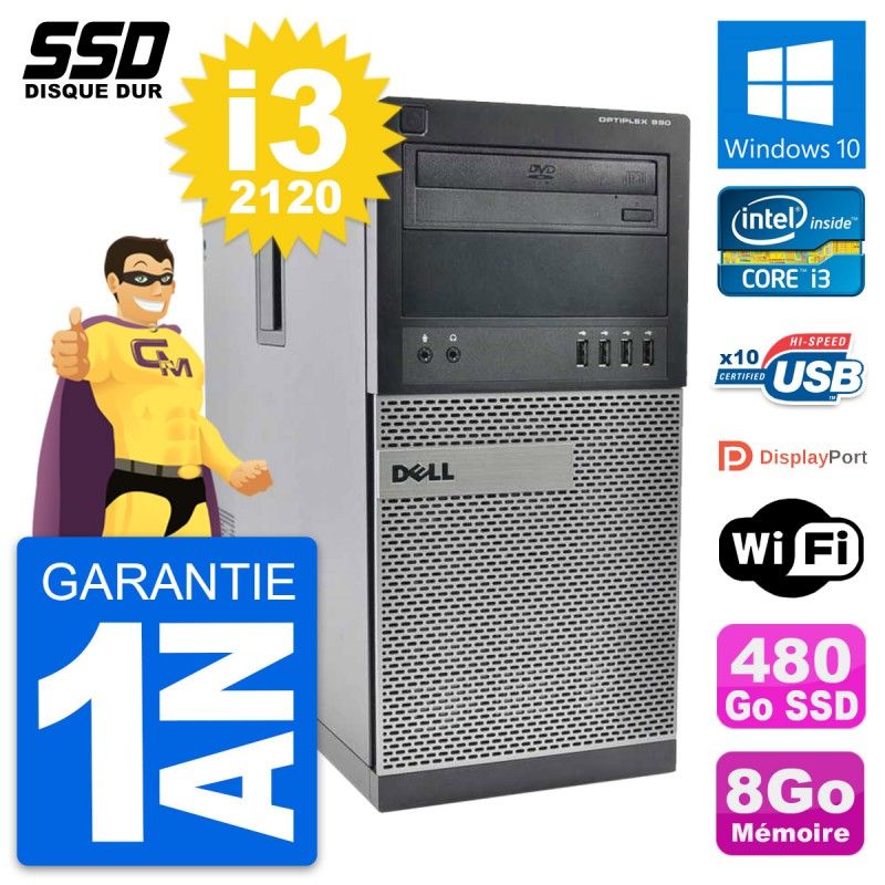 Dell OptiPlex 990 Desktop PC - Intel Core i3-2120, 8GB RAM, 480GB SSD, Windows 10, WiFi