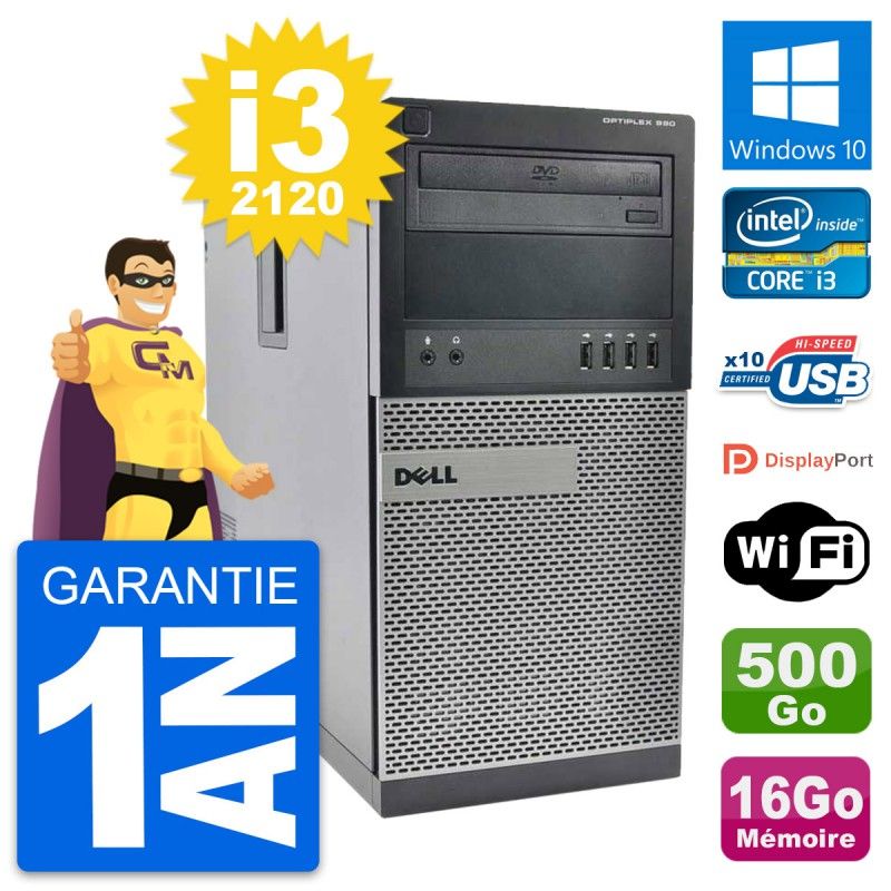 Dell OptiPlex 990 Desktop PC - Intel i3-2120, 16GB RAM, 500GB HDD, Windows 10, WiFi
