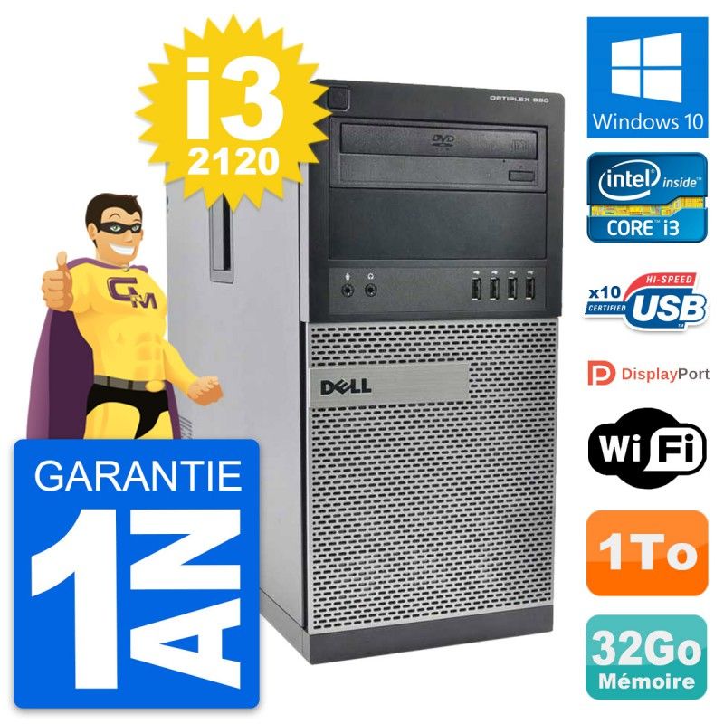 Dell OptiPlex 990 Desktop PC - Intel i3-2120, 32GB RAM, 1TB HDD, Windows 10, WiFi