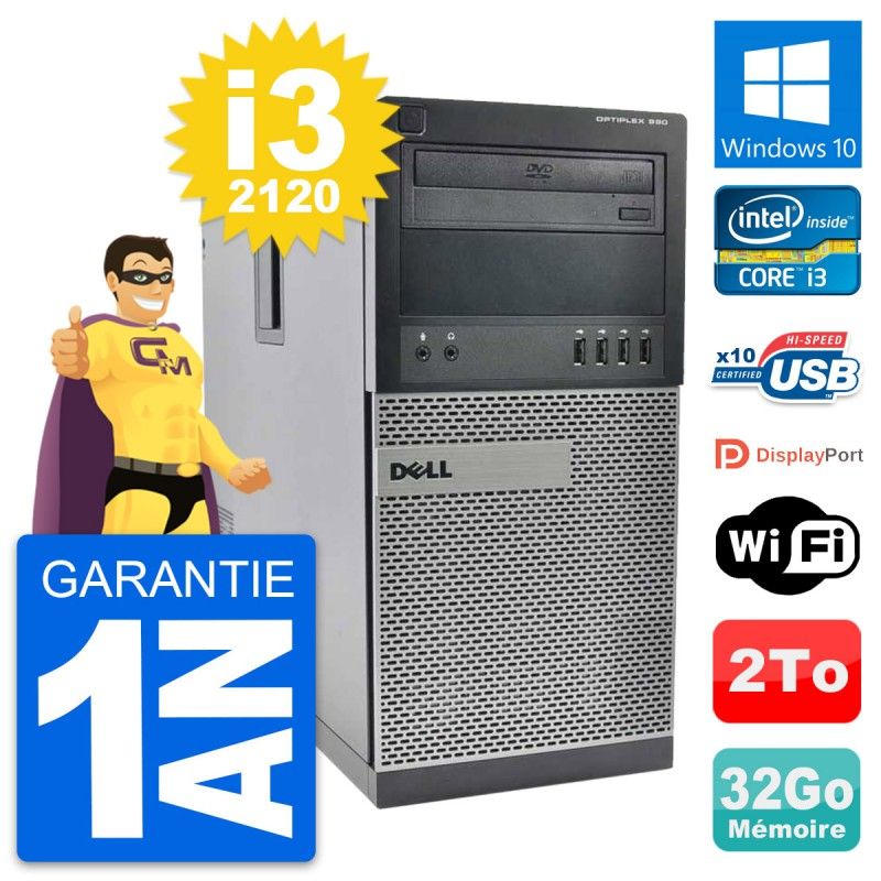 Dell OptiPlex 990 Desktop PC - Intel i3-2120, 32GB RAM, 2TB HDD, Windows 10, WiFi
