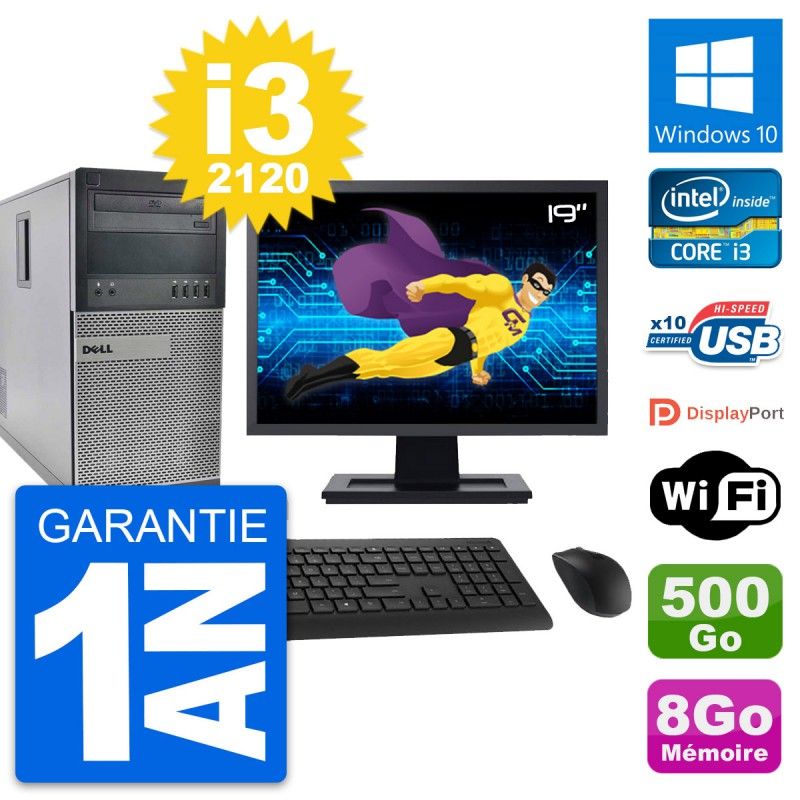 Dell OptiPlex 990 Desktop PC - 19" Screen, Intel i3-2120, 8GB RAM, 500GB Hard Drive, Windows 10, WiFi
