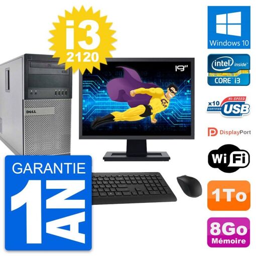 Computadora de escritorio Dell OptiPlex 990, pantalla de 19', procesador Intel i3-2120, 8 GB de RAM, disco duro de 1 TB, Windows 10, WiFi