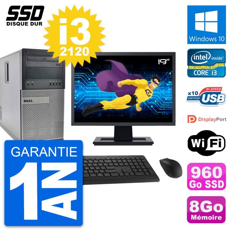 Dell OptiPlex 990 Desktop PC - 19" Screen, i3-2120, 8GB RAM, 960GB SSD, Windows 10, WiFi