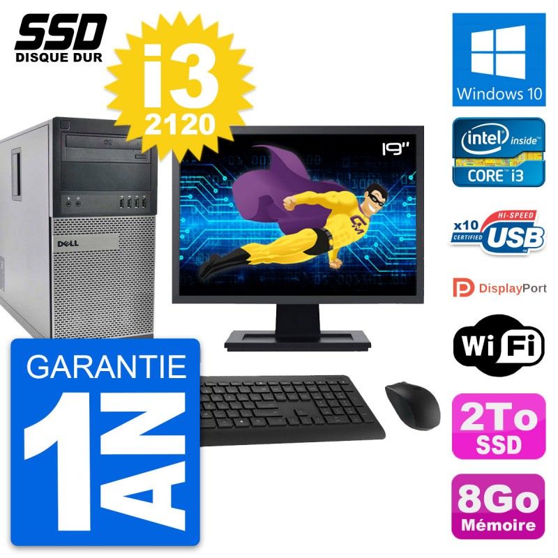 Dell OptiPlex 990 Desktop Computer, 19" Screen, Intel Core i3-2120, 8GB RAM, 2TB SSD, Windows 10, WiFi