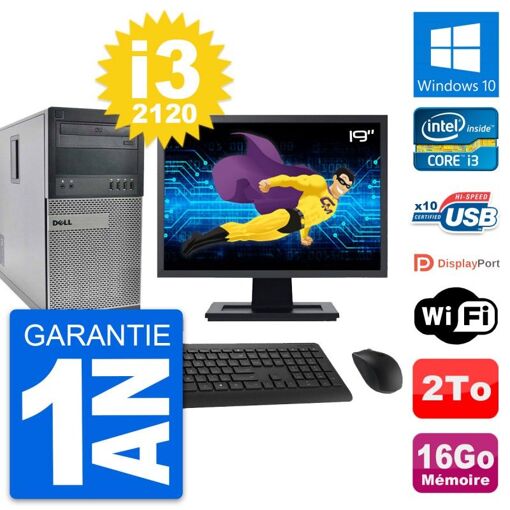 Computadora de escritorio Dell OptiPlex 990, pantalla de 19', procesador Intel i3-2120, 16 GB de RAM, disco duro de 2 TB, Windows 10, WiFi