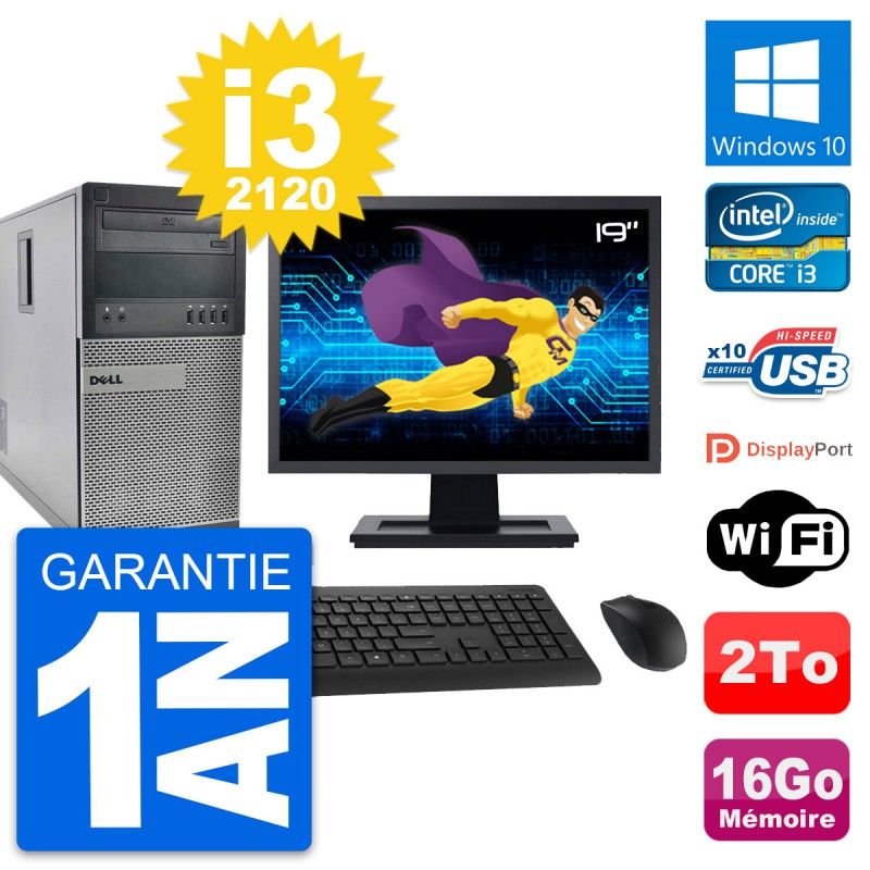 Dell OptiPlex 990 Desktop Computer, 19" Screen, Intel i3-2120, 16GB RAM, 2TB HDD, Windows 10, WiFi