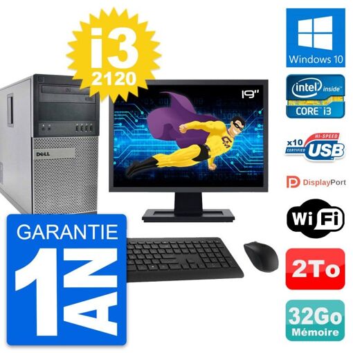 PC de escritorio Dell OptiPlex 990 - Pantalla de 19", Intel i3-2120, 32 GB de RAM, Disco duro de 2 TB, Windows 10, WiFi