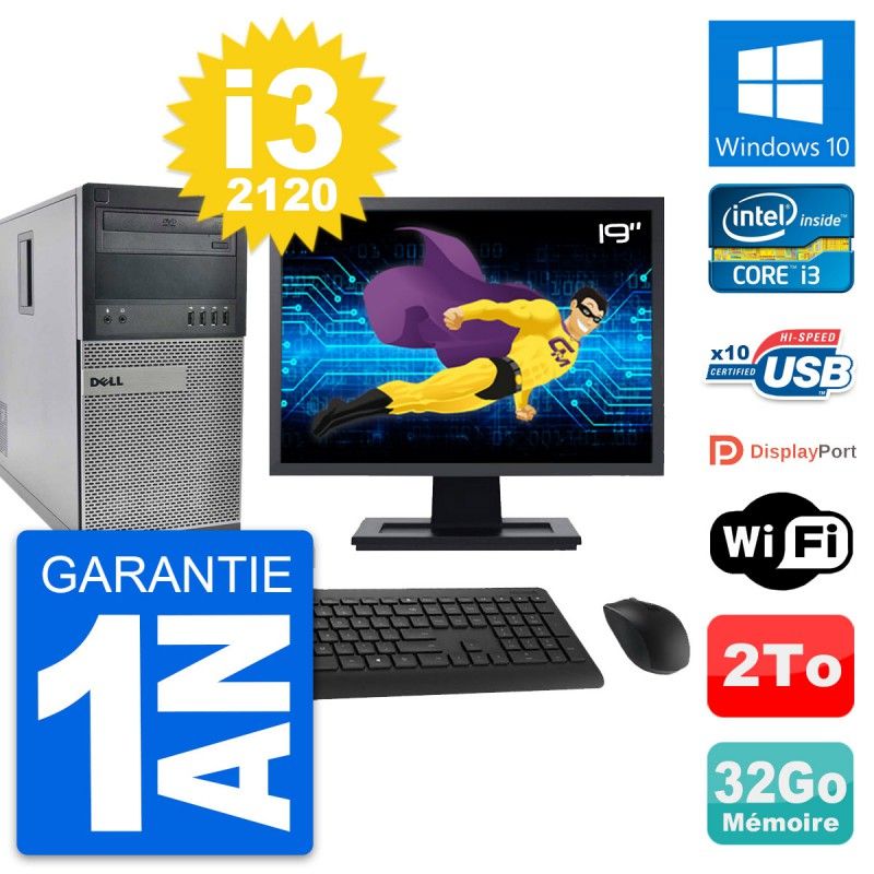 Dell OptiPlex 990 Desktop PC - 19" Screen, Intel i3-2120, 32GB RAM, 2TB Hard Drive, Windows 10, WiFi