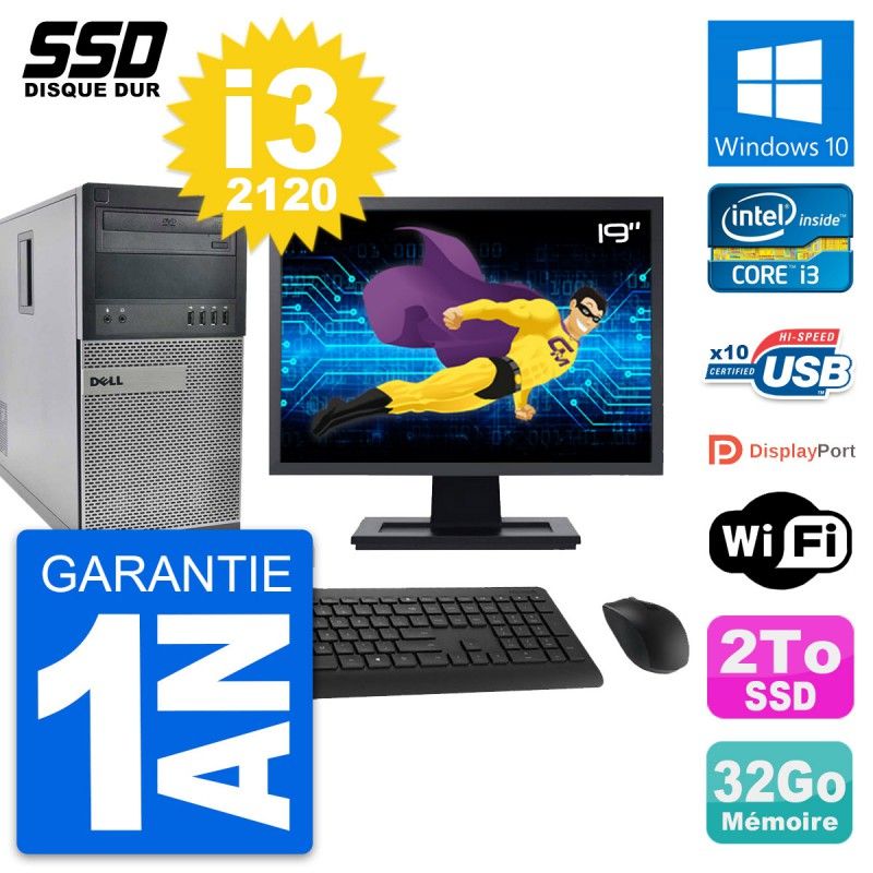Dell OptiPlex 990 Desktop Computer, 19" Screen, Intel Core i3-2120, 32GB RAM, 2TB SSD, Windows 10, WiFi