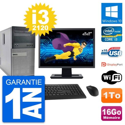 Computadora de escritorio Dell OptiPlex 990, pantalla de 22'', procesador Intel i3-2120, 16 GB de RAM, disco duro de 1 TB, Windows 10, WiFi