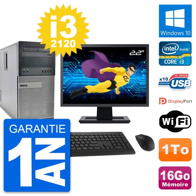 Dell OptiPlex 990 Desktop Computer, 22" Screen, Intel i3-2120, 16GB RAM, 1TB Hard Drive, Windows 10, WiFi