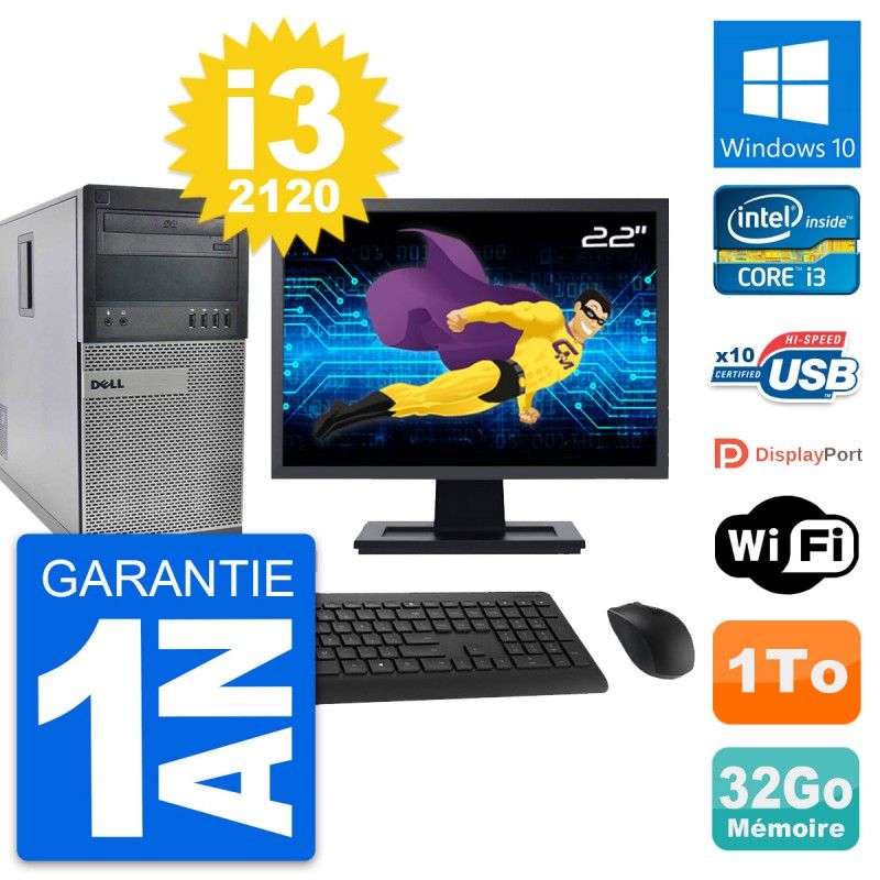 Dell OptiPlex 990 Desktop PC - 22" Screen, Intel i3-2120, 32GB RAM, 1TB HDD, Windows 10, WiFi