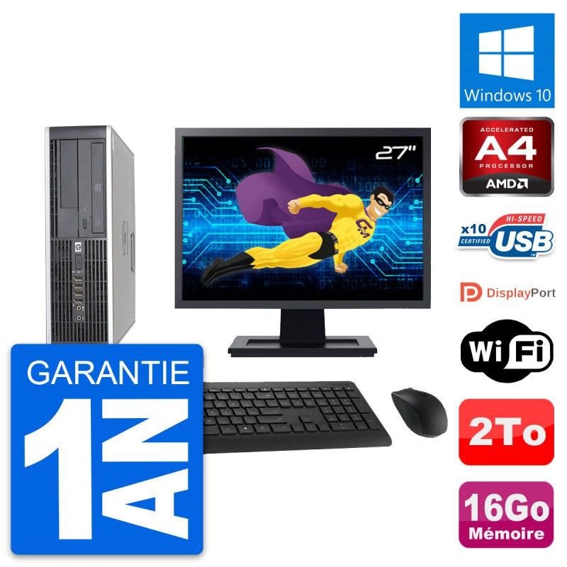 HP 6305 Pro SFF Desktop Computer - 27" Screen, AMD A4-5300B, 16GB RAM, 2TB Storage, Windows 10